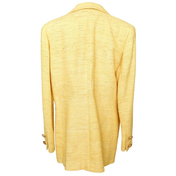 CARLISLE Jacket Blazer Yellow Silk Lapel Pockets Button Long Sleeve Sz 10 - Picture 4 of 5